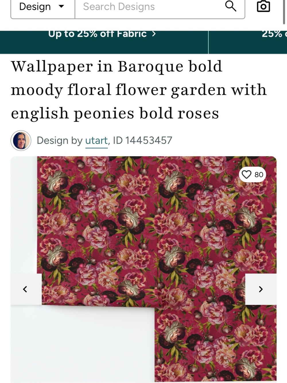 Floral Baroque Wallpaper - Burgundy Pink Peonies